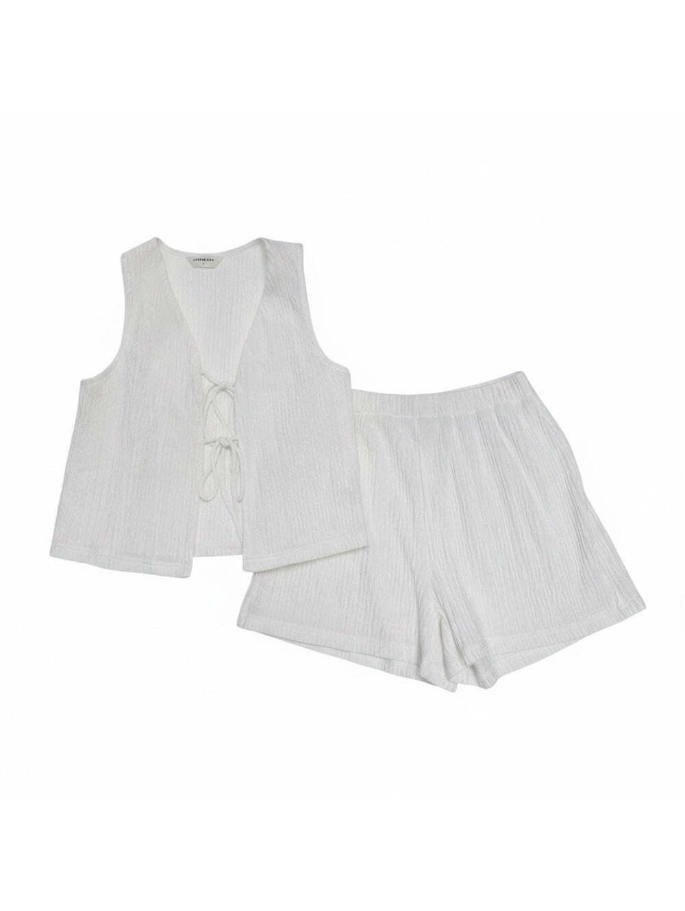 Solid Tie Front Vest With Shorts Set - Commense Size Small NWT